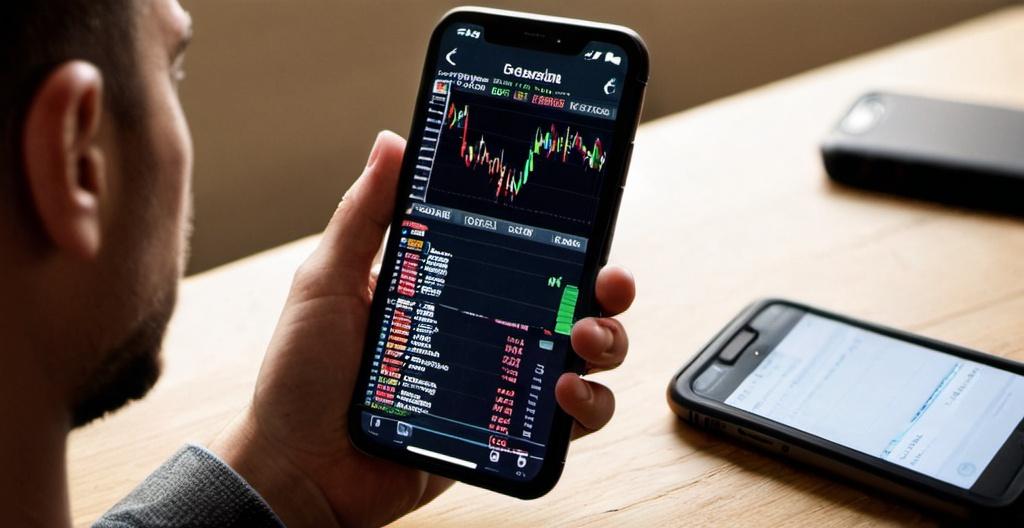 man using trading signals to trade on phone
